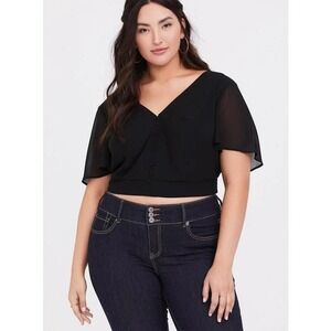 Torrid Womens Top Sz 3 Blk Flutter Sleeves V Neck Smock Back Lightweight